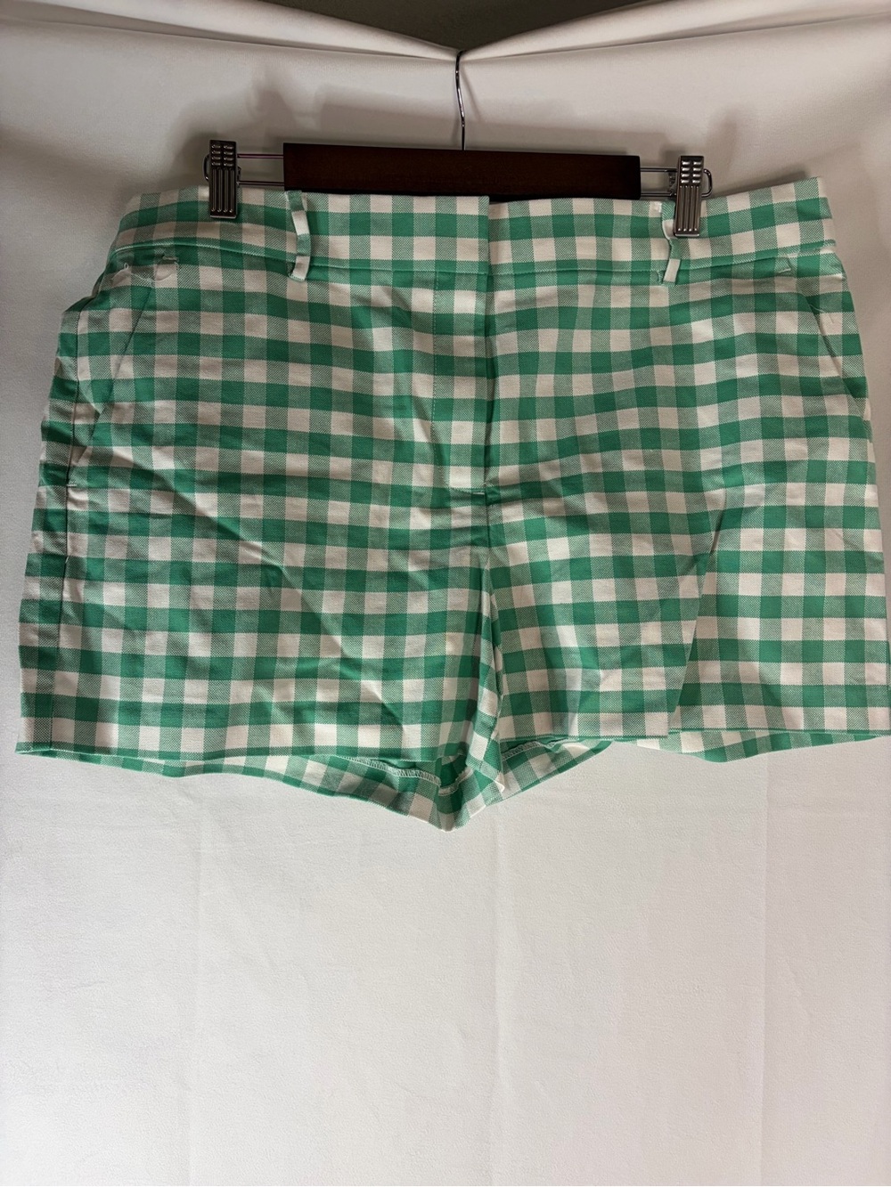 LOFT Green and White Gingham Shorts
